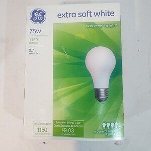 GE Extra Soft White / 75 Watt Light Bulbs - A19 - 1 Pack/4 Bulbs